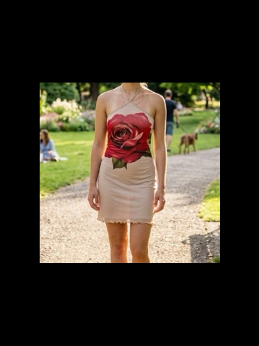 Fashion Nova Beige Strapless Mini Dress with Red Rose Print